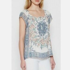 Joie Taj Silk Peasant Floral Short Sleeve Blouse